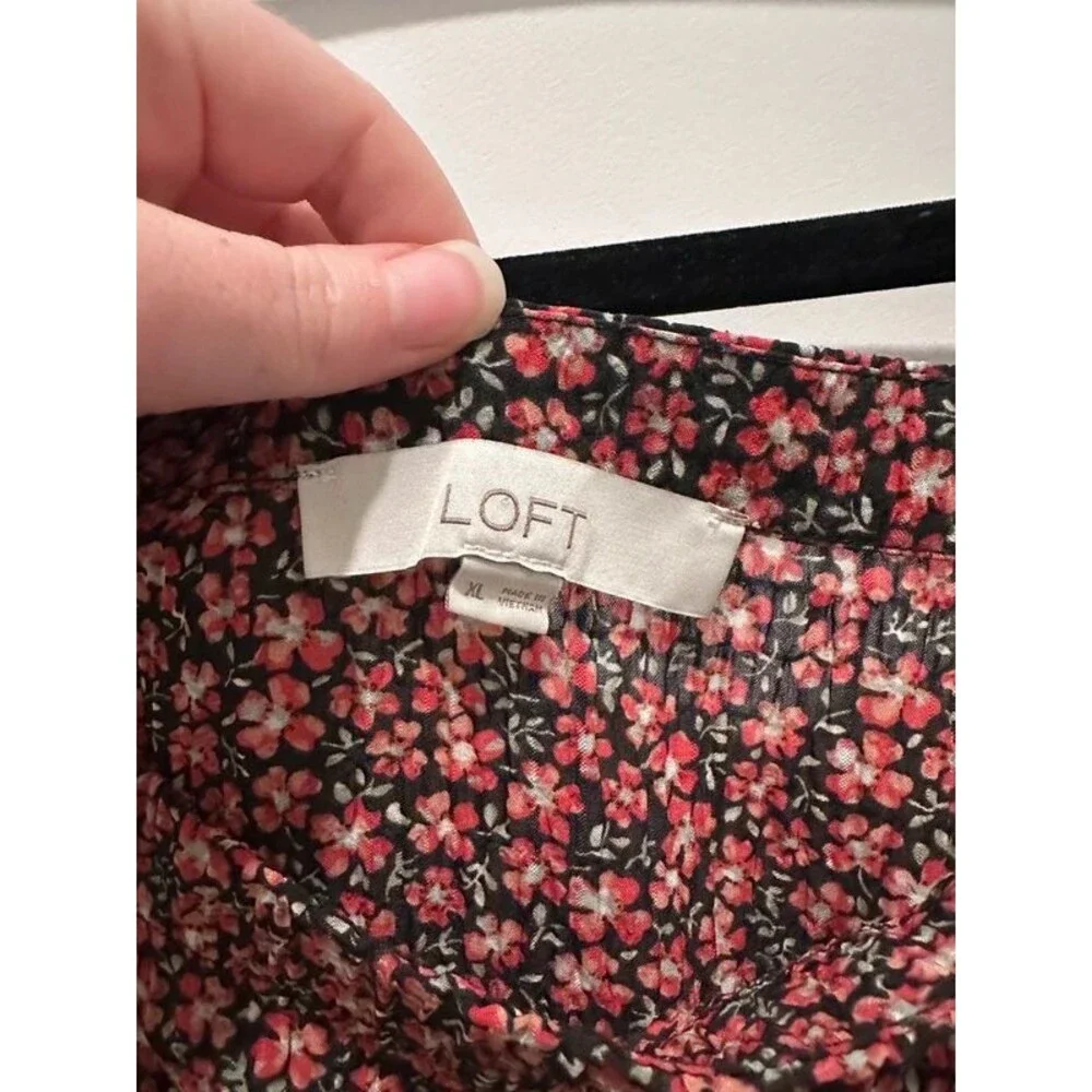 LOFT Ditsy Floral Puff Sleeve Peasant Top XL Cottagecore Boho